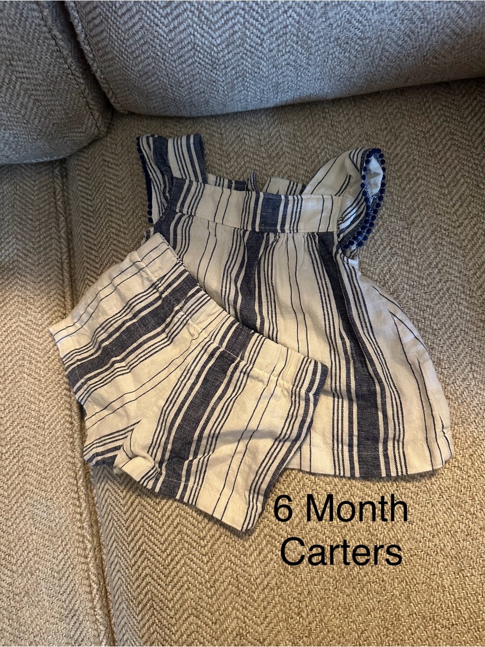 Carter's Cream and Navy Striped Ruffle Sleeve Top with Matching Shorts
